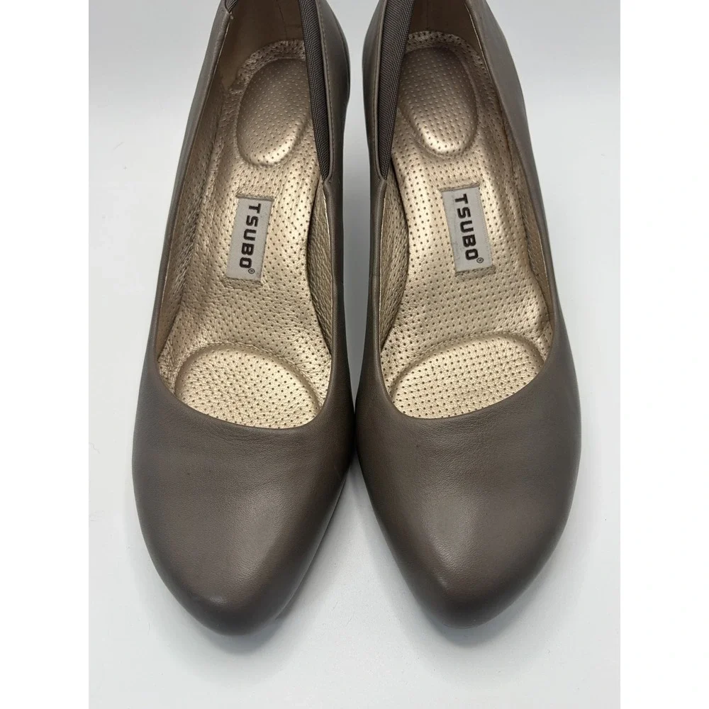 Tsubo 8127-SLPG Women Taupe Leather Comfort Pumps Heels Size 9 40 3 Inch Heel